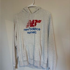 New Balance Light Gray Hoodie with Red and Blue Logo